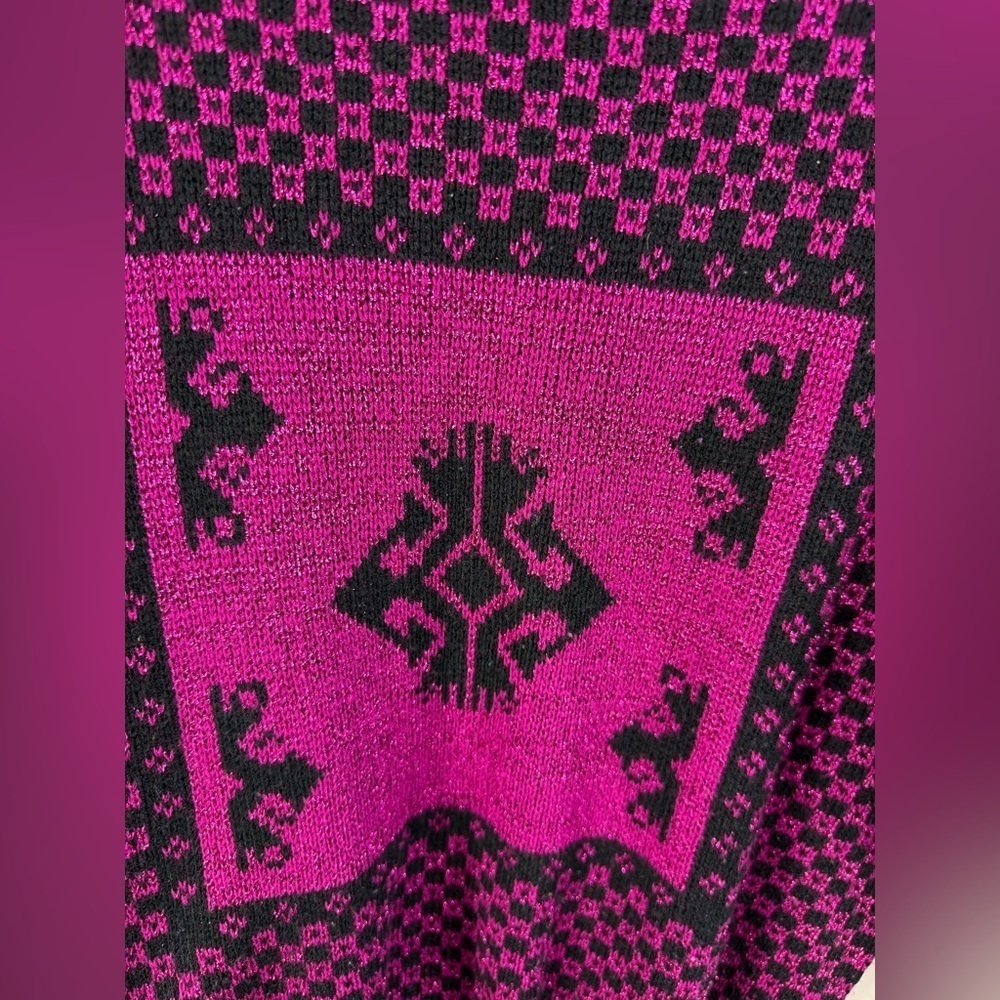 Midnight Blues vintage women’s magenta & black shimmer Aztec checkered sweater L - Picture 5 of 7